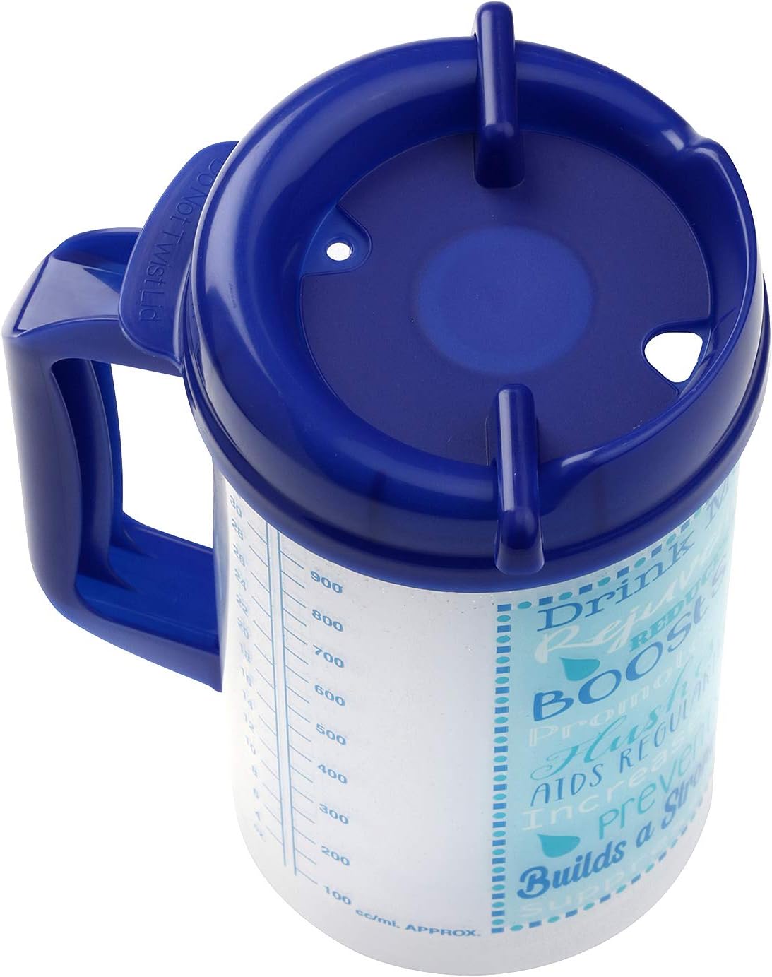 Hospital Cup with Lid and Straw with Measurement Lines for Tracking, Blue | 32 oz Water Mug with Handle, Hospital Water Bottle, Bedside Pitcher Jug, Insulated Mug