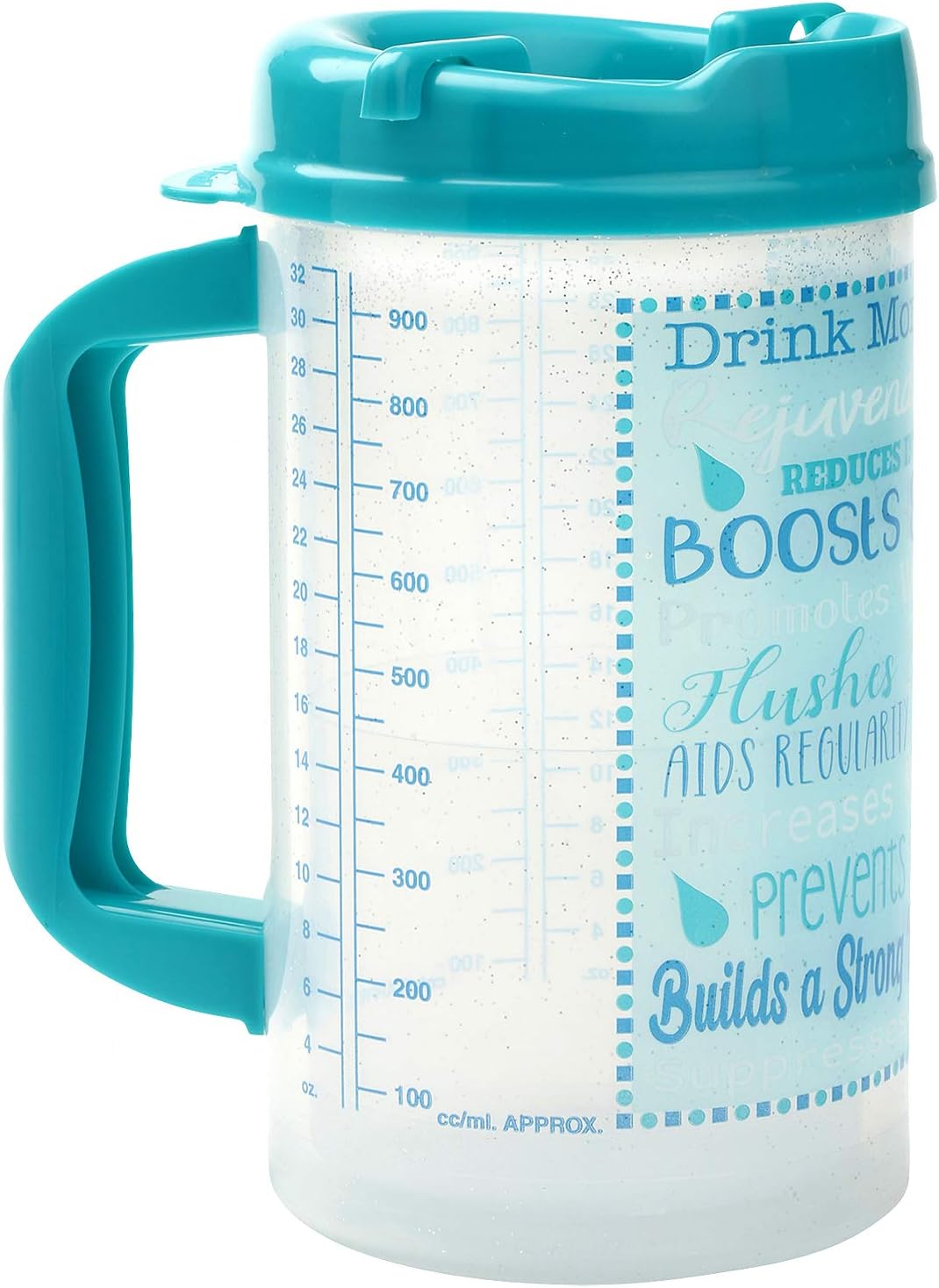 Hospital Cup with Lid and Straw with Measurement Lines for Tracking, Blue | 32 oz Water Mug with Handle, Hospital Water Bottle, Bedside Pitcher Jug, Insulated Mug