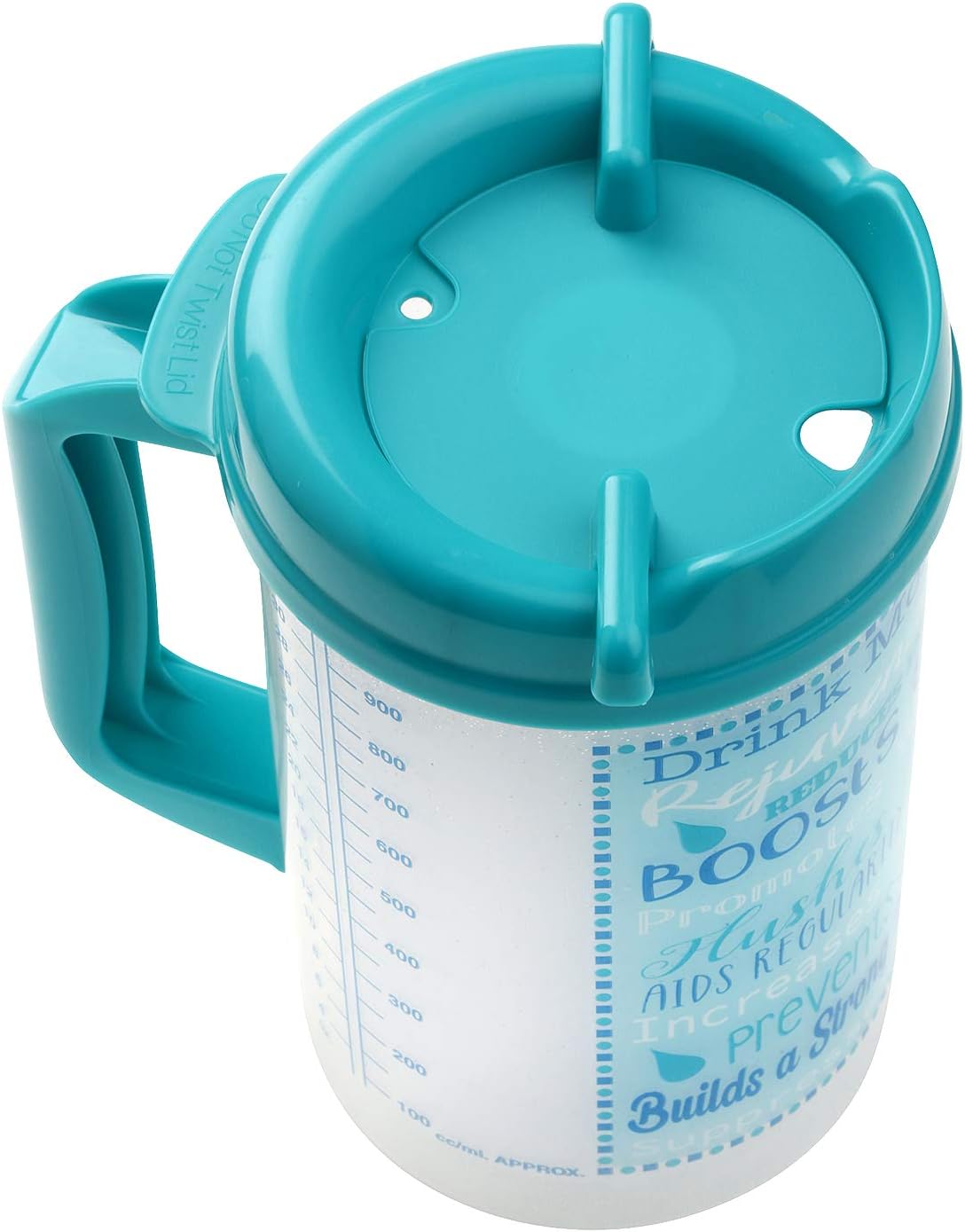 Hospital Cup with Lid and Straw with Measurement Lines for Tracking, Blue | 32 oz Water Mug with Handle, Hospital Water Bottle, Bedside Pitcher Jug, Insulated Mug