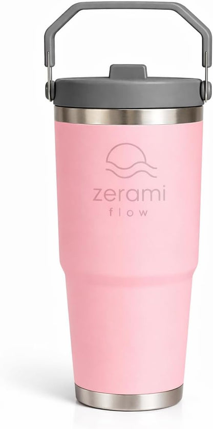 30 oz Tumbler with Handle & Flip Straw Lid – Cupholder-Friendly Insulated Stainless Steel Travel Mug, Leak-Resistant Twist Lid, Double Wall Vacuum, BPA-Free, Fits Car Cup Holder (White)
