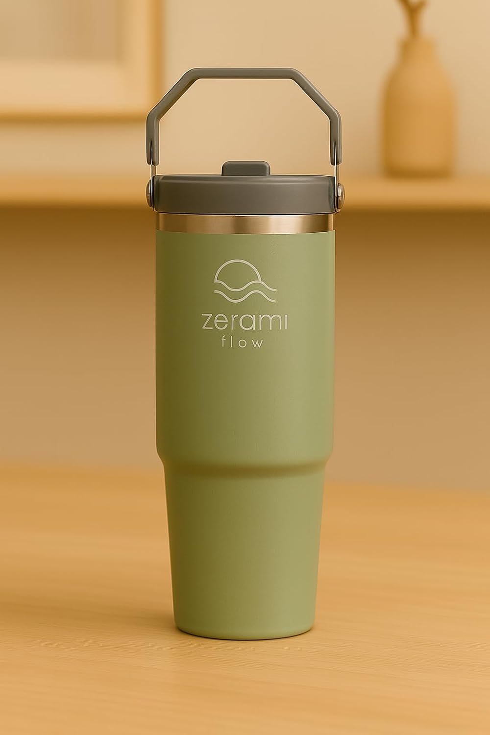 30 oz Tumbler with Handle & Flip Straw Lid – Cupholder-Friendly Insulated Stainless Steel Travel Mug, Leak-Resistant Twist Lid, Double Wall Vacuum, BPA-Free, Fits Car Cup Holder (White)