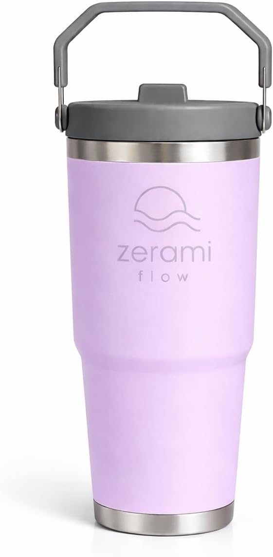 30 oz Tumbler with Handle & Flip Straw Lid – Cupholder-Friendly Insulated Stainless Steel Travel Mug, Leak-Resistant Twist Lid, Double Wall Vacuum, BPA-Free, Fits Car Cup Holder (White)