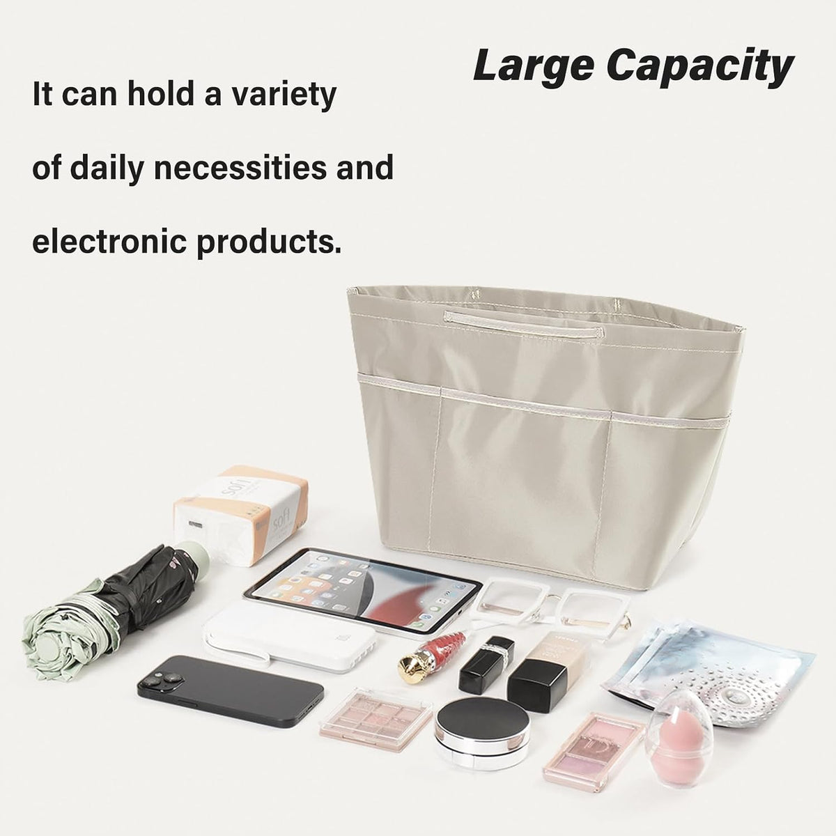 Bag Organizer Insert for Women, 13 Pockets Purse Organizer Insert for Tote, Bag Organizer Handle Large Capacity (Pink)