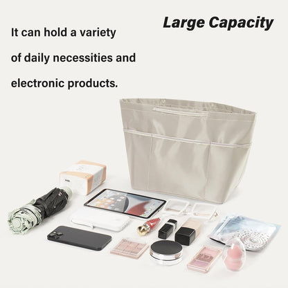 Bag Organizer Insert for Women, 13 Pockets Purse Organizer Insert for Tote, Bag Organizer Handle Large Capacity (Pink)