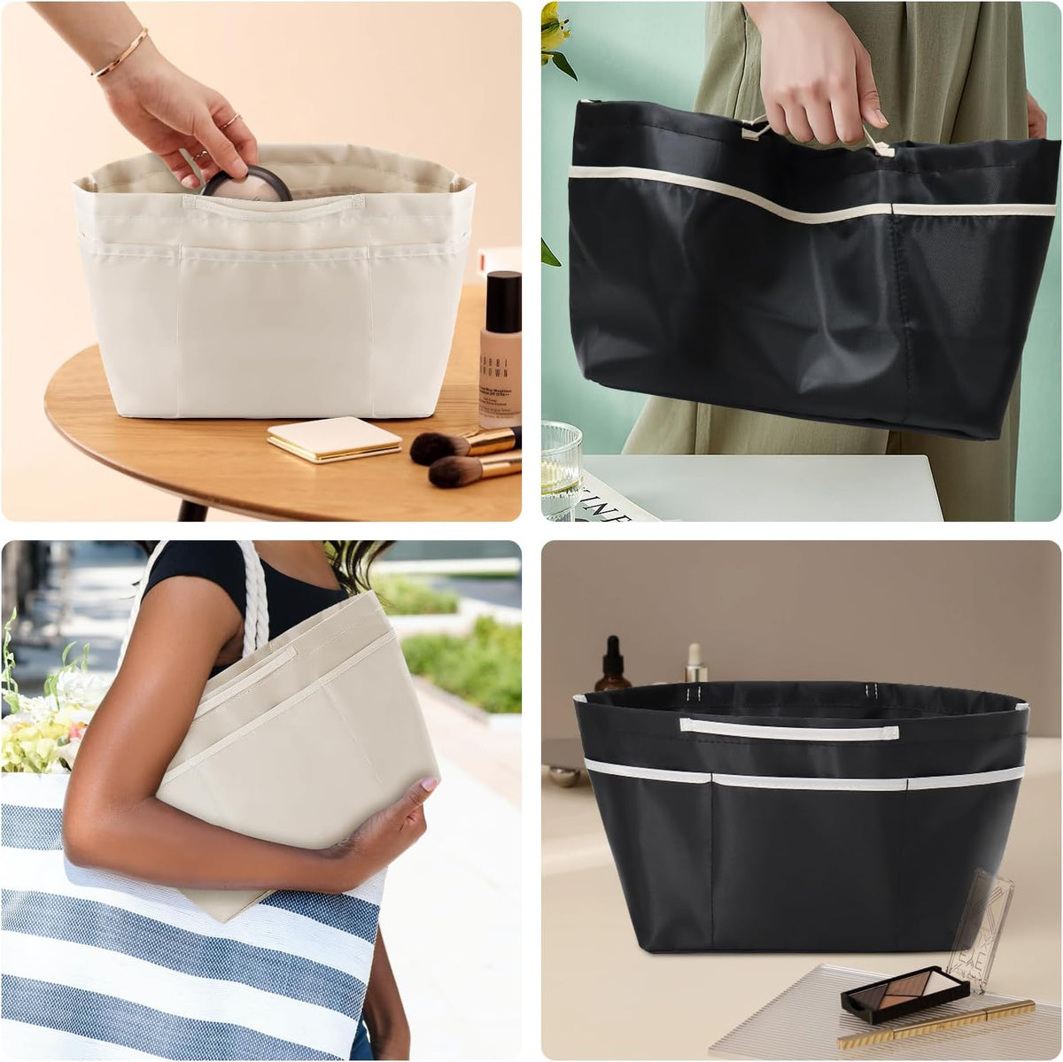 Bag Organizer Insert for Women, 13 Pockets Purse Organizer Insert for Tote, Bag Organizer Handle Large Capacity (Pink)