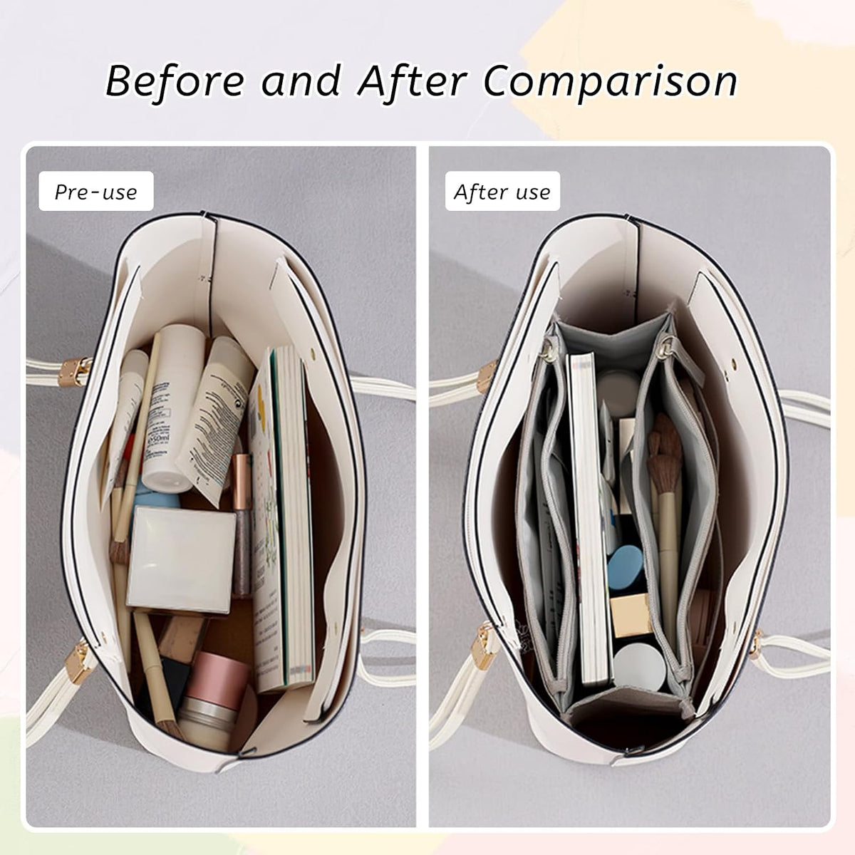 Bag Organizer Insert for Women, 13 Pockets Purse Organizer Insert for Tote, Bag Organizer Handle Large Capacity (Pink)