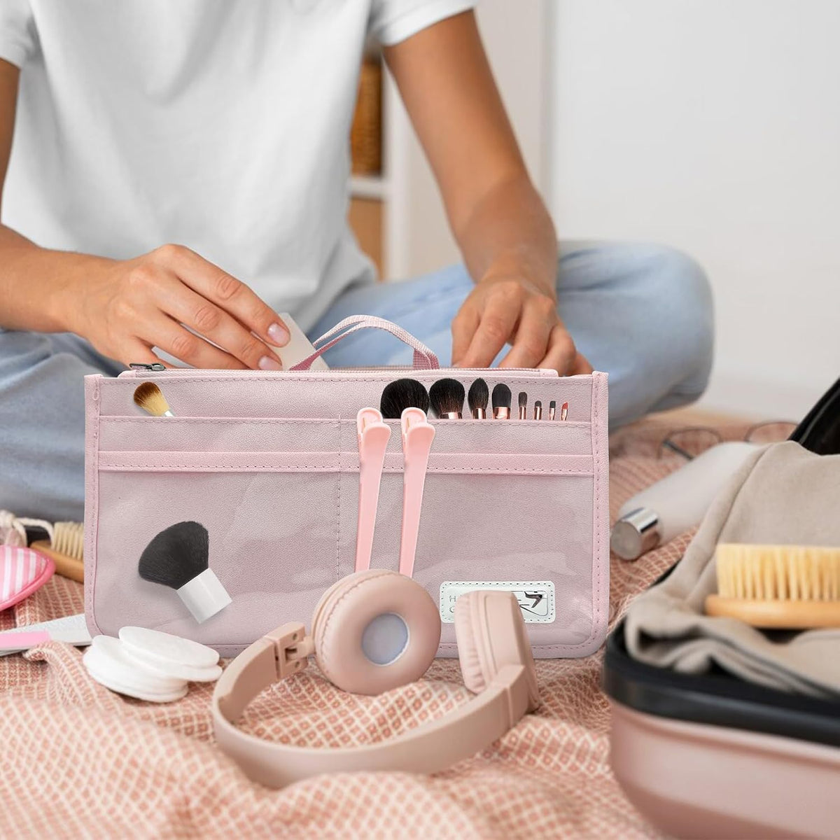 Bag Organizer Insert for Women, 13 Pockets Purse Organizer Insert for Tote, Bag Organizer Handle Large Capacity (Pink)