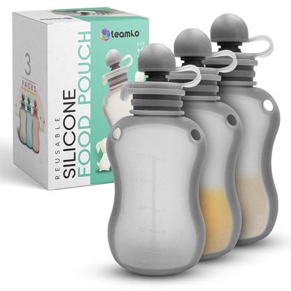 Silicone Reusable Baby Food Pouches: BPA-Free and Eco-Friendly, Baby Food Pouches Refillable for Feeding Essentials, 5 oz Reusable Pouches for Toddlers and Babies (3-Pack)