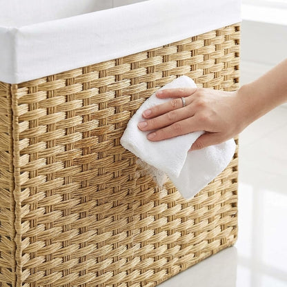 110L Woven Laundry Hamper with Lid and Removable Liner, Large Rattan Clothes Basket with Sturdy Steel Frame for Bedroom, Bathroom, and Dorm