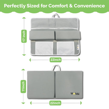 Baby Bath Kneeler and Elbow Rest Pad Set | Extra Thick Memory Foam Support for Comfortable Bath Time | Non-Slip Suction Base | 4 Storage Pockets & Quick-Dry Design for Parents | Gray