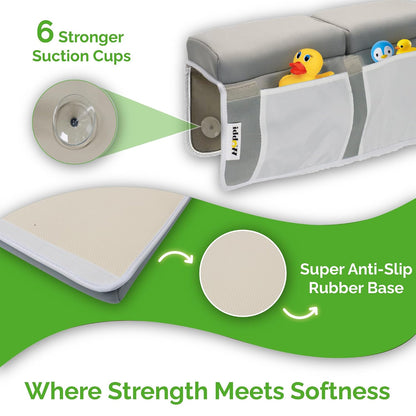 Baby Bath Kneeler and Elbow Rest Pad Set | Extra Thick Memory Foam Support for Comfortable Bath Time | Non-Slip Suction Base | 4 Storage Pockets & Quick-Dry Design for Parents | Gray