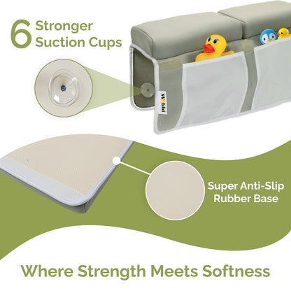 Baby Bath Kneeler and Elbow Rest Pad Set | Extra Thick Memory Foam Support for Comfortable Bath Time | Non-Slip Suction Base | 4 Storage Pockets & Quick-Dry Design for Parents | Gray