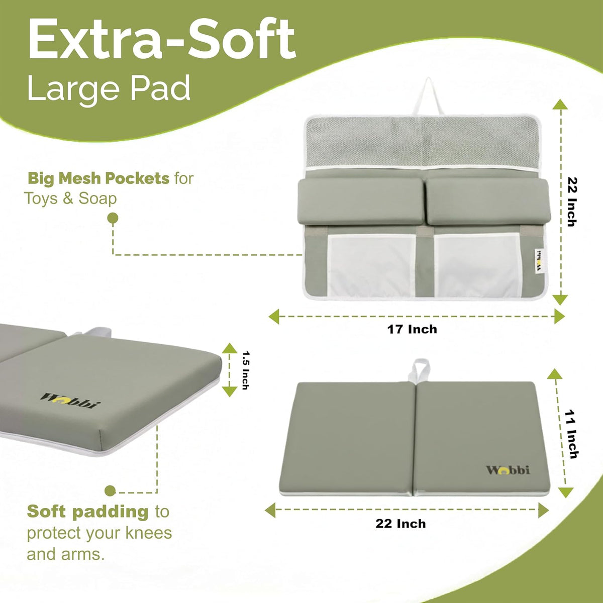 Baby Bath Kneeler and Elbow Rest Pad Set | Extra Thick Memory Foam Support for Comfortable Bath Time | Non-Slip Suction Base | 4 Storage Pockets & Quick-Dry Design for Parents | Gray