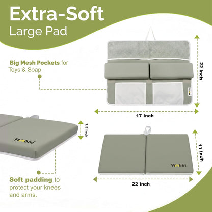 Baby Bath Kneeler and Elbow Rest Pad Set | Extra Thick Memory Foam Support for Comfortable Bath Time | Non-Slip Suction Base | 4 Storage Pockets & Quick-Dry Design for Parents | Gray