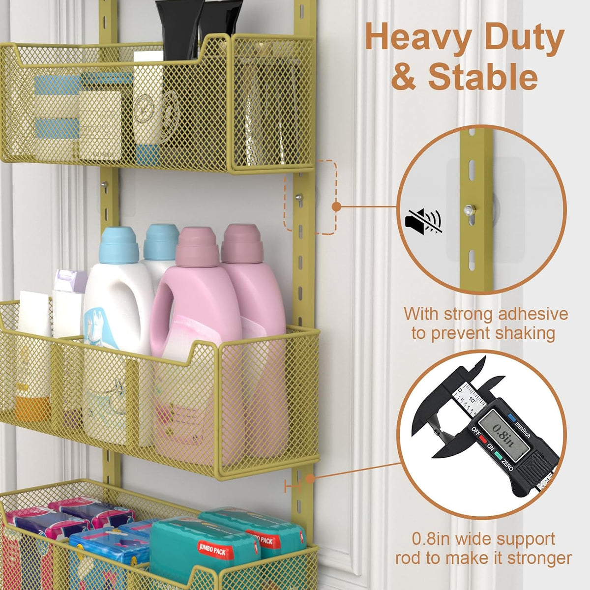 Over The Door Organizer, Metal Door Organizer Hanging with 5 Adjustable Baskets and Coat Hook, Behind The Door Storage for Bedroom Closet Bathroom Pantry Cabinet Kitchen, Black