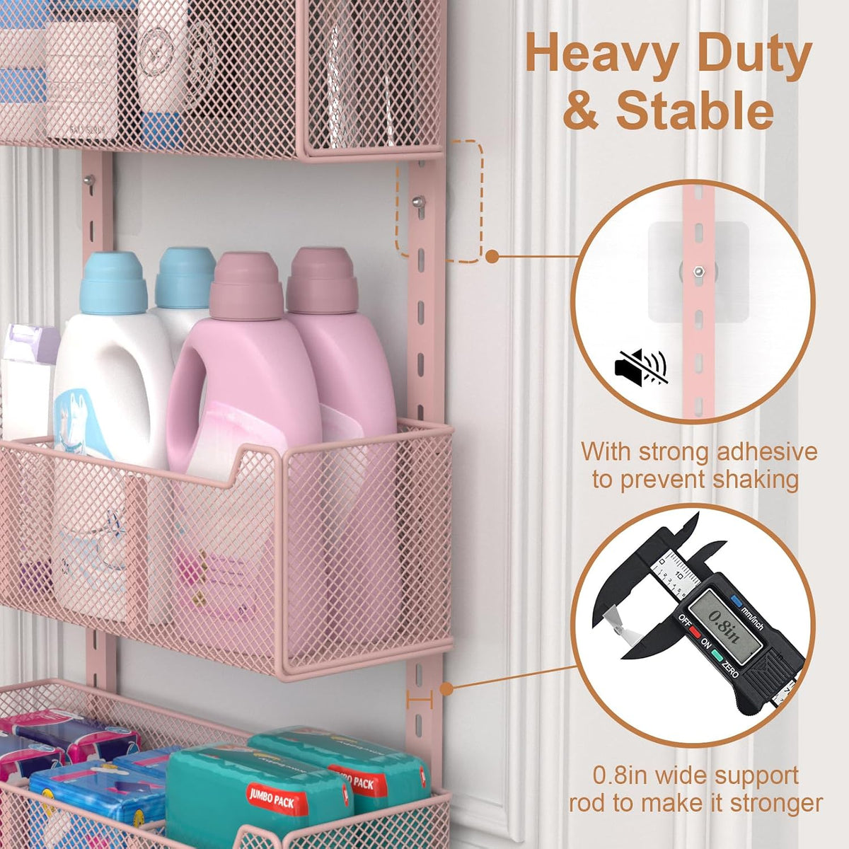 Over The Door Organizer, Metal Door Organizer Hanging with 5 Adjustable Baskets and Coat Hook, Behind The Door Storage for Bedroom Closet Bathroom Pantry Cabinet Kitchen, Black