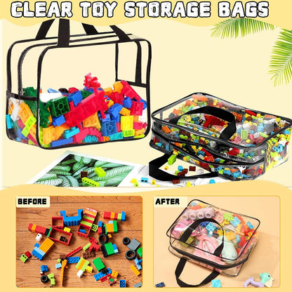 6PCS Toy Storage Bags, Clear Waterproof Toy Organizer Bags with Labels, Suitable for Storing Building Blocks, Puzzles, Stationery, and Books (6PCS Black XL: 13.8 * 9.25 * 6.9Inch)