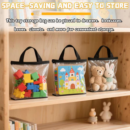 6PCS Toy Storage Bags, Clear Waterproof Toy Organizer Bags with Labels, Suitable for Storing Building Blocks, Puzzles, Stationery, and Books (6PCS Black XL: 13.8 * 9.25 * 6.9Inch)