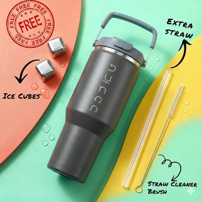 40 oz Insulated Tumbler with Handle & Straw | Grey Stainless Steel Vacuum Insulated Travel Mug with Lid, Leakproof & BPA-Free, Keeps Drinks Cold for 12 Hours and Hot for 6 Hours