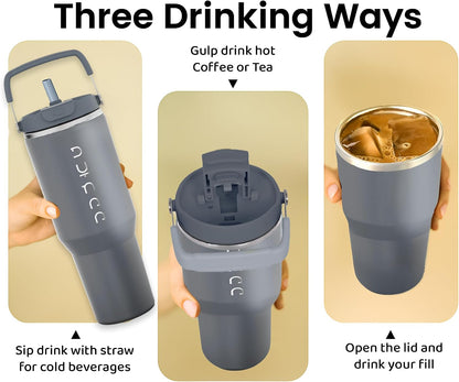 40 oz Insulated Tumbler with Handle & Straw | Grey Stainless Steel Vacuum Insulated Travel Mug with Lid, Leakproof & BPA-Free, Keeps Drinks Cold for 12 Hours and Hot for 6 Hours