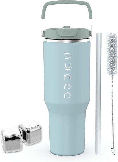 40 oz Insulated Tumbler with Handle & Straw | Grey Stainless Steel Vacuum Insulated Travel Mug with Lid, Leakproof & BPA-Free, Keeps Drinks Cold for 12 Hours and Hot for 6 Hours