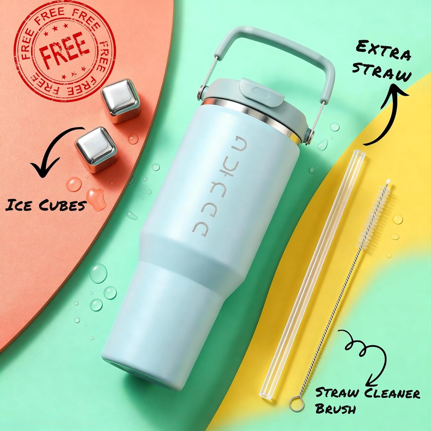 40 oz Insulated Tumbler with Handle & Straw | Grey Stainless Steel Vacuum Insulated Travel Mug with Lid, Leakproof & BPA-Free, Keeps Drinks Cold for 12 Hours and Hot for 6 Hours