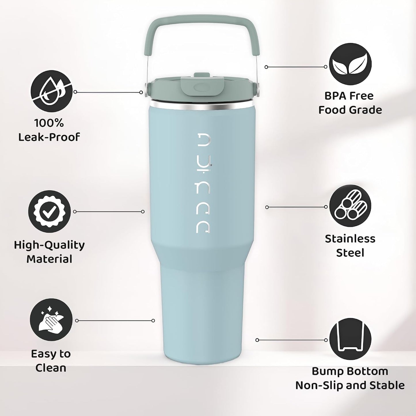 40 oz Insulated Tumbler with Handle & Straw | Grey Stainless Steel Vacuum Insulated Travel Mug with Lid, Leakproof & BPA-Free, Keeps Drinks Cold for 12 Hours and Hot for 6 Hours