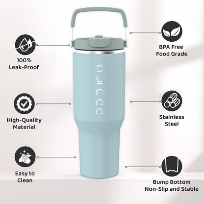 40 oz Insulated Tumbler with Handle & Straw | Grey Stainless Steel Vacuum Insulated Travel Mug with Lid, Leakproof & BPA-Free, Keeps Drinks Cold for 12 Hours and Hot for 6 Hours