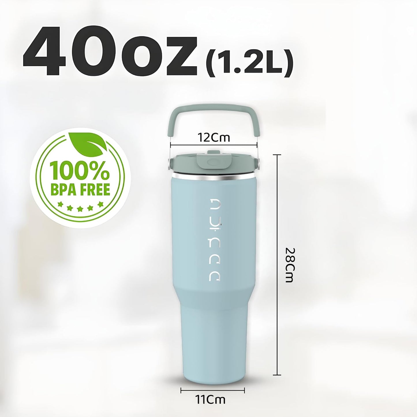 40 oz Insulated Tumbler with Handle & Straw | Grey Stainless Steel Vacuum Insulated Travel Mug with Lid, Leakproof & BPA-Free, Keeps Drinks Cold for 12 Hours and Hot for 6 Hours