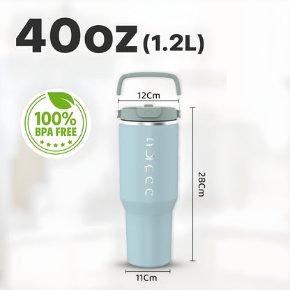 40 oz Insulated Tumbler with Handle & Straw | Grey Stainless Steel Vacuum Insulated Travel Mug with Lid, Leakproof & BPA-Free, Keeps Drinks Cold for 12 Hours and Hot for 6 Hours