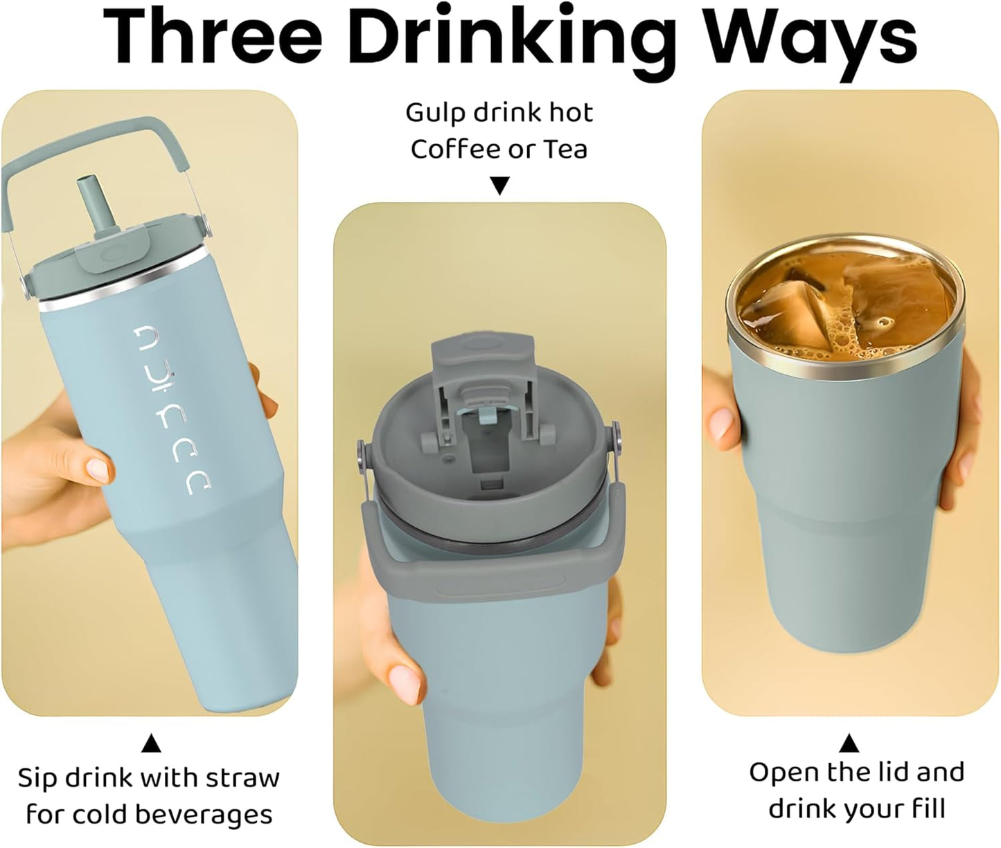 40 oz Insulated Tumbler with Handle & Straw | Grey Stainless Steel Vacuum Insulated Travel Mug with Lid, Leakproof & BPA-Free, Keeps Drinks Cold for 12 Hours and Hot for 6 Hours