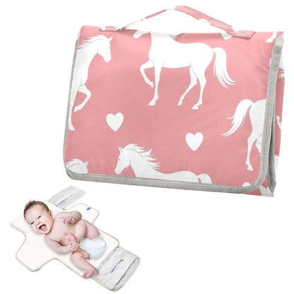 Horses Hearts Pattern Portable Diaper Changing Pad for Walks