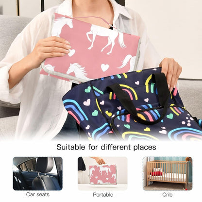 Horses Hearts Pattern Portable Diaper Changing Pad for Walks