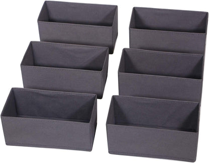6 Pack Foldable Cloth Storage Box Closet Dresser Drawer Organizer Divider Fabric Baskets Bins Containers for Clothes Underwear Bras Socks Lingerie Clothing, Dark Grey 060