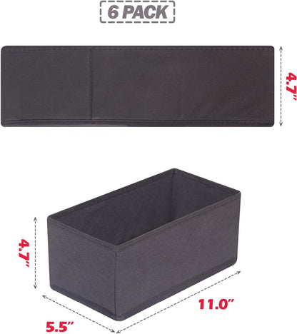 6 Pack Foldable Cloth Storage Box Closet Dresser Drawer Organizer Divider Fabric Baskets Bins Containers for Clothes Underwear Bras Socks Lingerie Clothing, Dark Grey 060