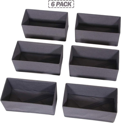 6 Pack Foldable Cloth Storage Box Closet Dresser Drawer Organizer Divider Fabric Baskets Bins Containers for Clothes Underwear Bras Socks Lingerie Clothing, Dark Grey 060