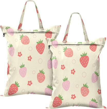 Strawberries Flowers Waterproof Travel Laundry Bag Easy Care Pack of 2