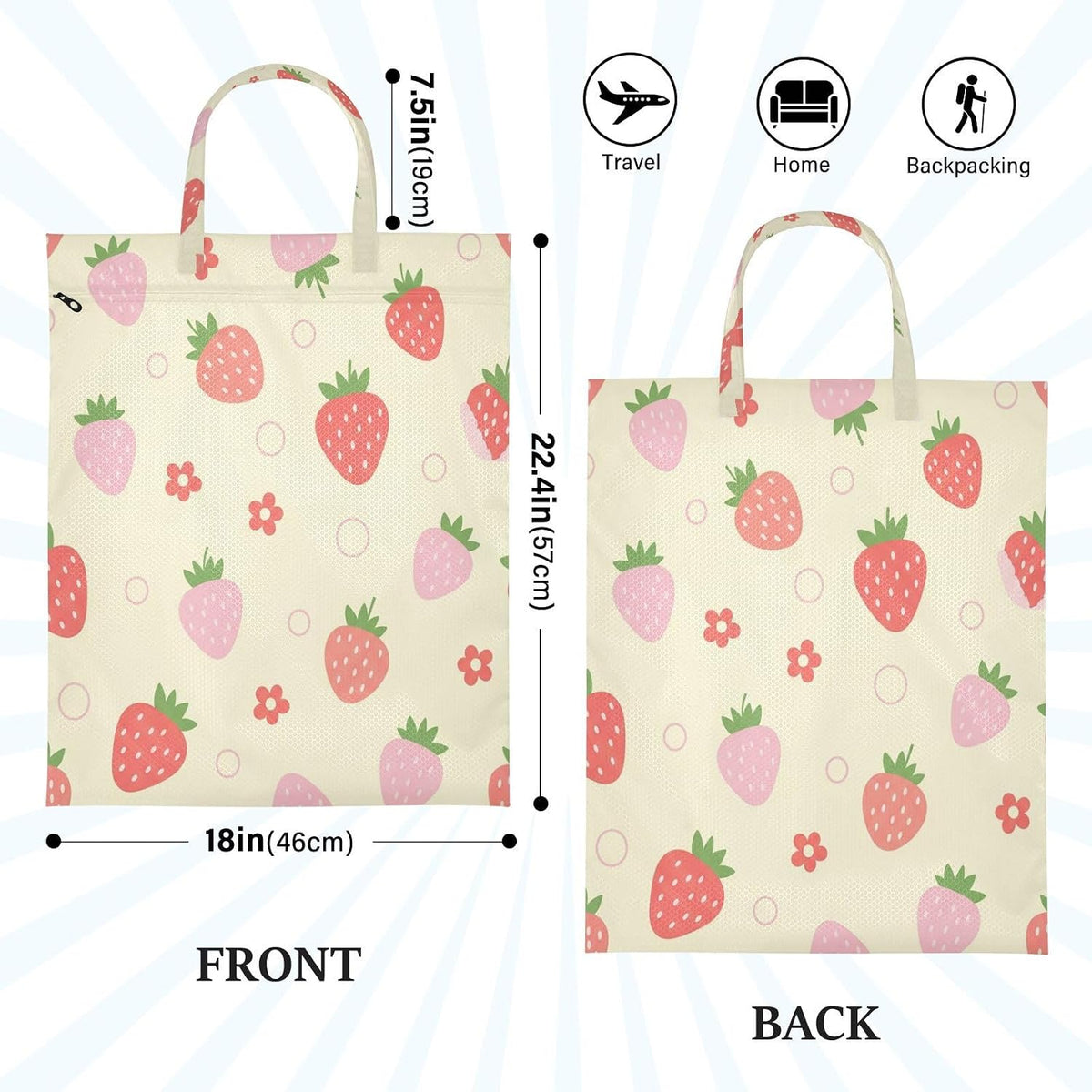 Strawberries Flowers Waterproof Travel Laundry Bag Easy Care Pack of 2