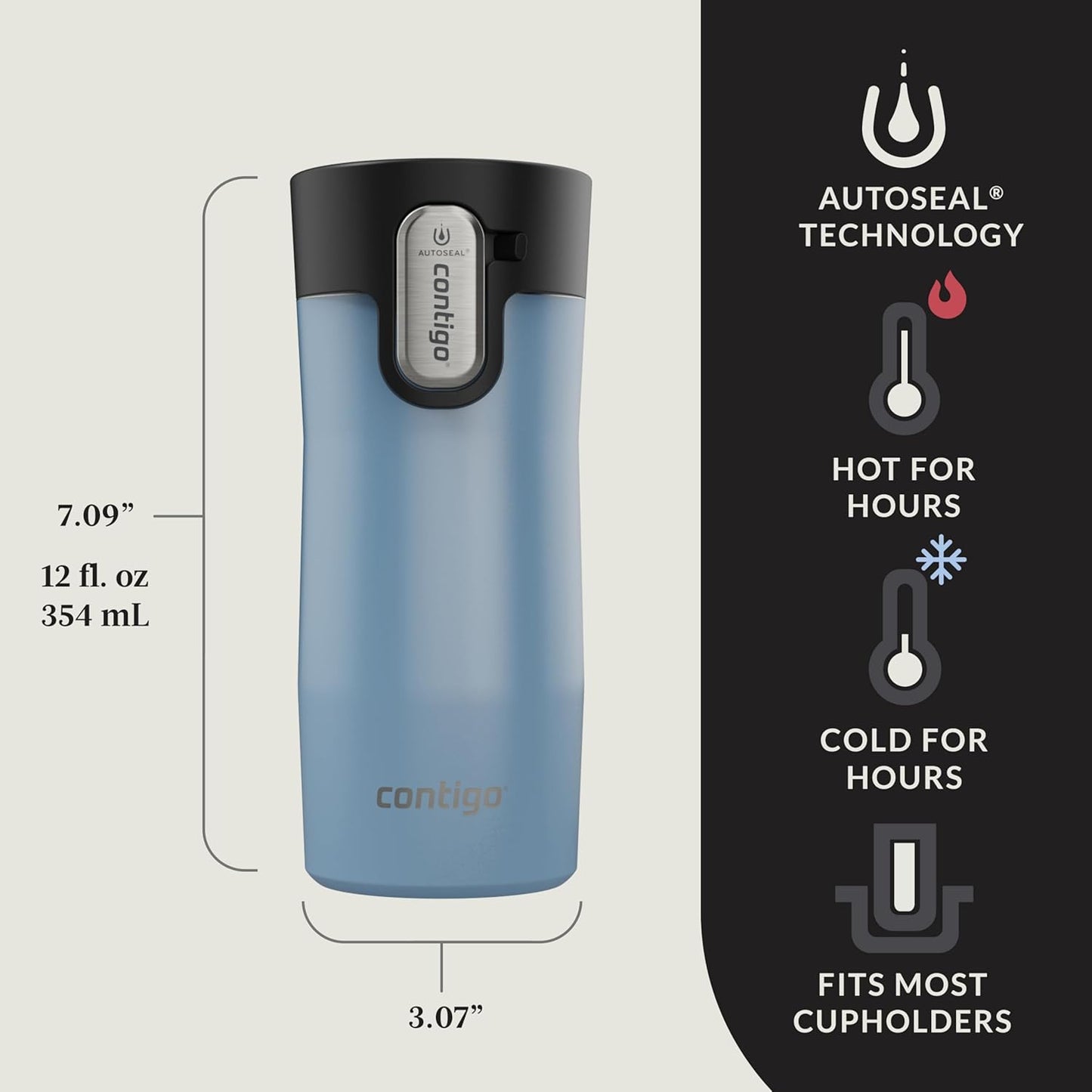 AUTOSEAL West Loop Vacuum-Insulated Stainless Steel Travel Mug with Easy-Clean Lid 16 oz