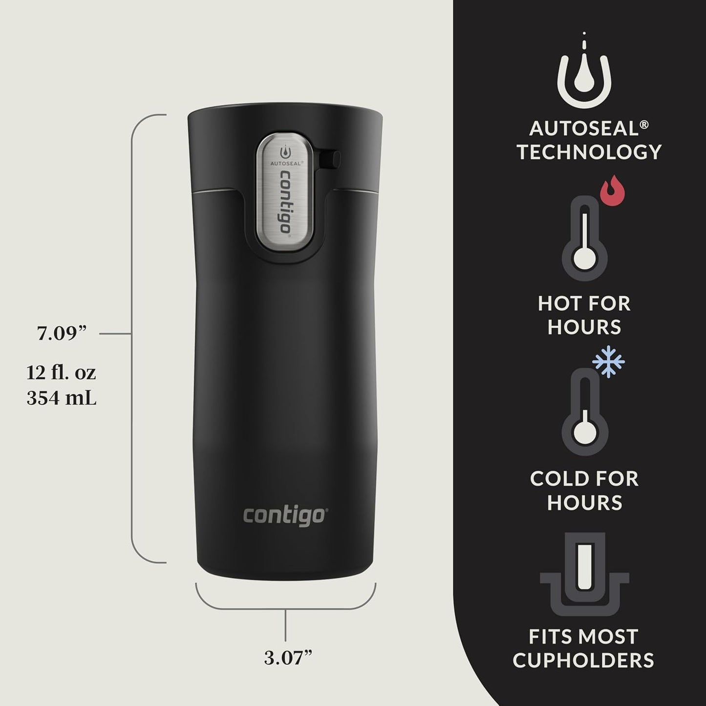 AUTOSEAL West Loop Vacuum-Insulated Stainless Steel Travel Mug with Easy-Clean Lid 16 oz