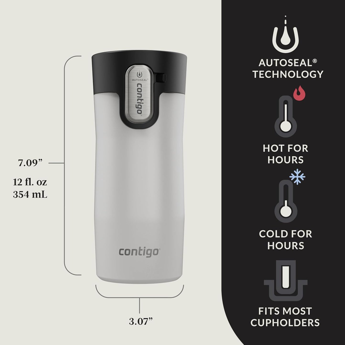 AUTOSEAL West Loop Vacuum-Insulated Stainless Steel Travel Mug with Easy-Clean Lid 16 oz