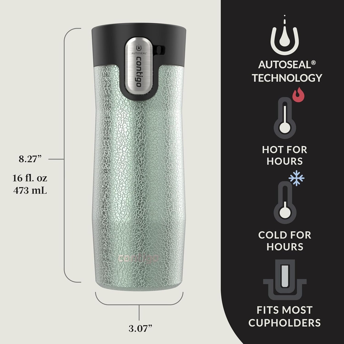 AUTOSEAL West Loop Vacuum-Insulated Stainless Steel Travel Mug with Easy-Clean Lid 16 oz