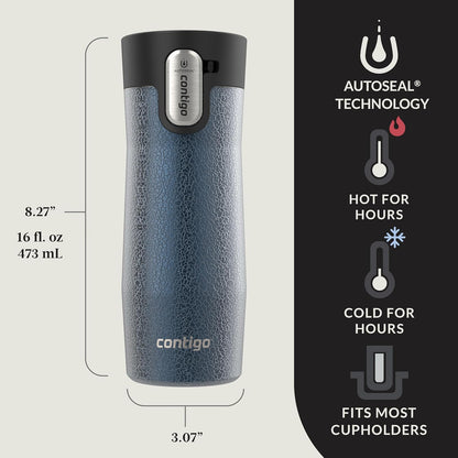 AUTOSEAL West Loop Vacuum-Insulated Stainless Steel Travel Mug with Easy-Clean Lid 16 oz