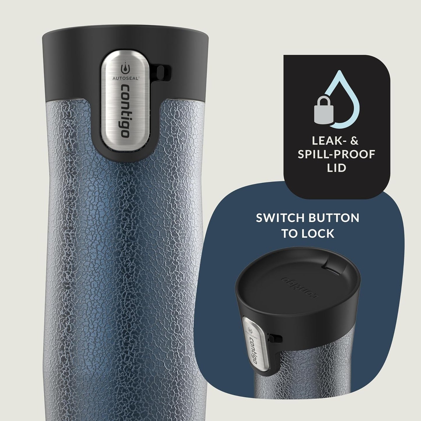 AUTOSEAL West Loop Vacuum-Insulated Stainless Steel Travel Mug with Easy-Clean Lid 16 oz