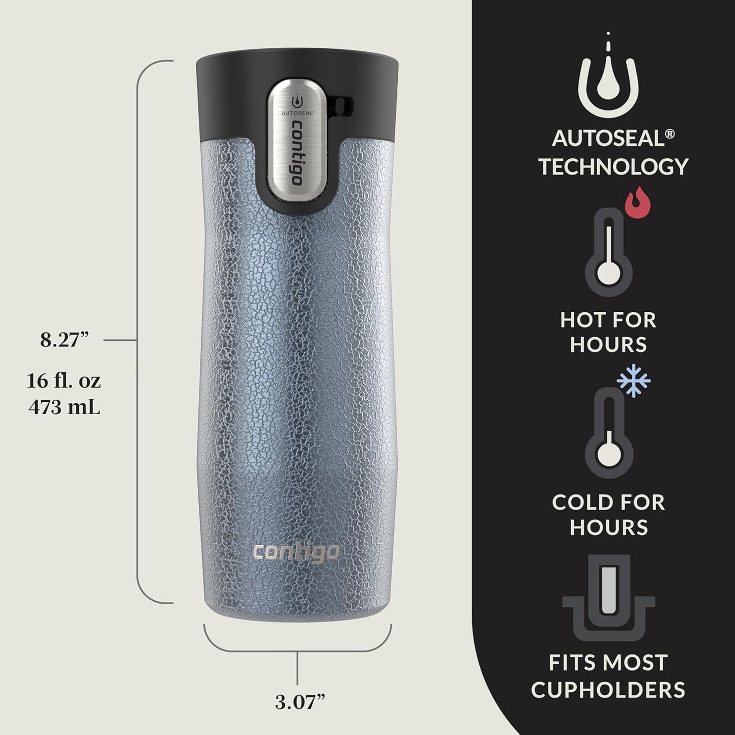 AUTOSEAL West Loop Vacuum-Insulated Stainless Steel Travel Mug with Easy-Clean Lid 16 oz