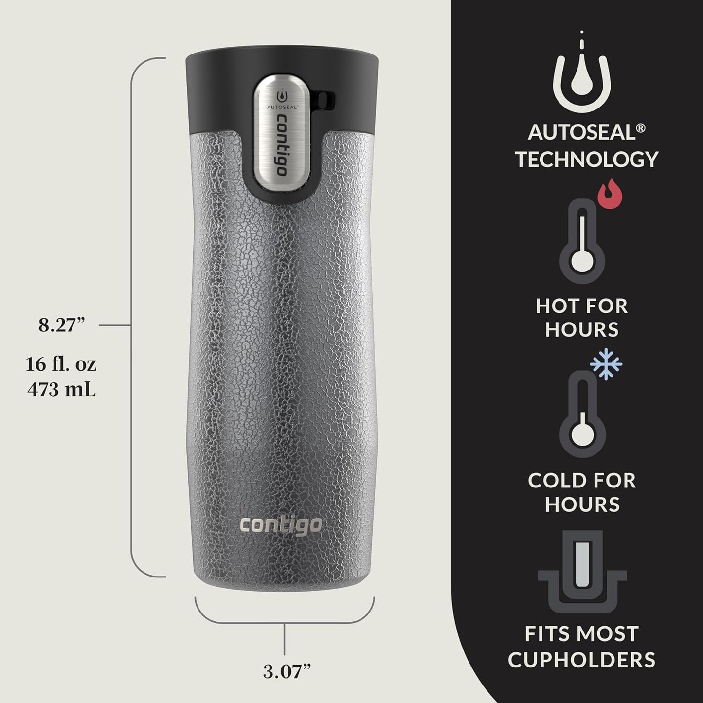 AUTOSEAL West Loop Vacuum-Insulated Stainless Steel Travel Mug with Easy-Clean Lid 16 oz