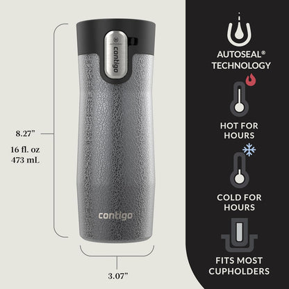 AUTOSEAL West Loop Vacuum-Insulated Stainless Steel Travel Mug with Easy-Clean Lid 16 oz