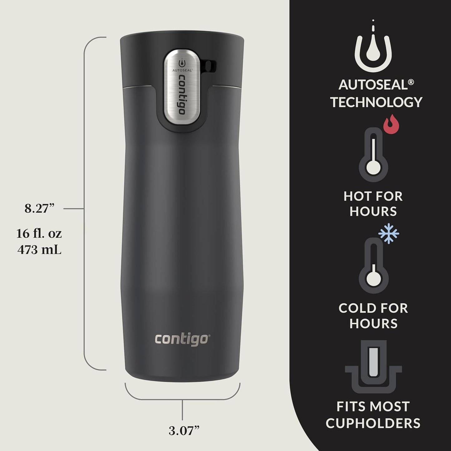 AUTOSEAL West Loop Vacuum-Insulated Stainless Steel Travel Mug with Easy-Clean Lid 16 oz