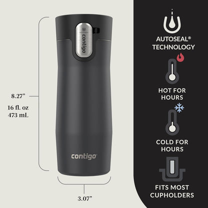 AUTOSEAL West Loop Vacuum-Insulated Stainless Steel Travel Mug with Easy-Clean Lid 16 oz