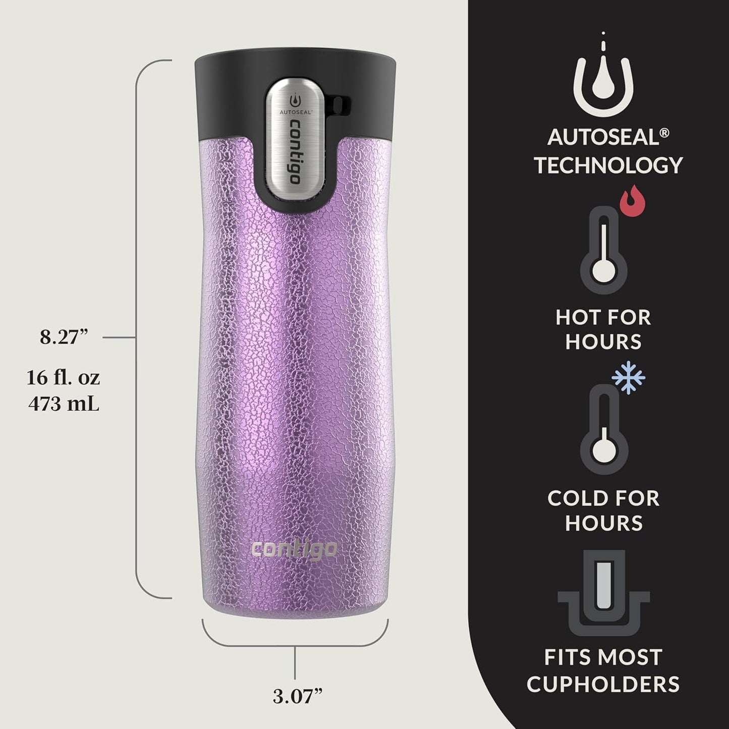 AUTOSEAL West Loop Vacuum-Insulated Stainless Steel Travel Mug with Easy-Clean Lid 16 oz